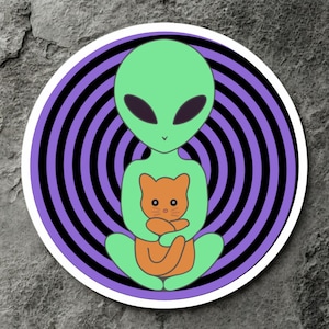 Cute Alien Cat Sticker - Space Kitten Vinyl Decal - Waterproof Laptop Sticker - Cat Lover Gift - Sci Fi Art
