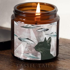 Mystical Cat UFO Candle - Coconut Apricot Wax - Cat Lover Gift - Alien Space Theme Decor - Hand Poured Eco Friendly Candle - 20hr Burn
