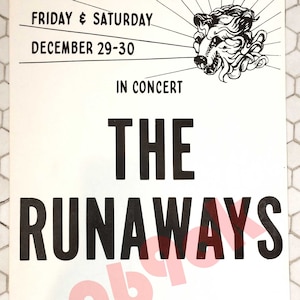 The RUNAWAYS-seltene 1978 Konzert Poster/Flyer 11 &quot;x 17&quot; new Old Stock-Joan Jett-Lita Ford, Proto Punk, Glam, Metal, Riot Grrrrl Pioniere