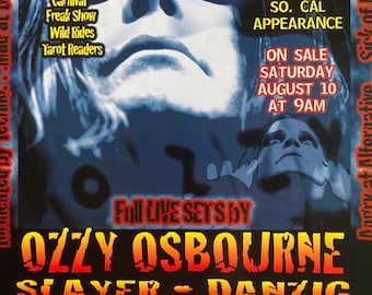 1996 Ozzfest -first ever Concert Postcard, Ozzy Osbourne, Slayer, Danzig (4x6 inch)