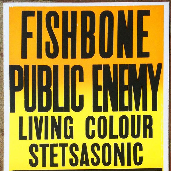 PUBLIC ENEMY+Fishbone+Living Color-1980's boxing style Los Angeles Concert poster-15x22 inches-New Old Stock-Chuck D/Hip Hop/rAP-Metal Xover