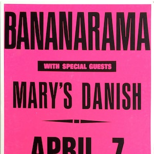BANANARAMA/MARY&#39;S DANISH-1980&#39;s boxing style Concert poster-15X22 inches-New Old Stock-Los Angeles-Purpe/Pink/Black-mtv-New Wave/Indy