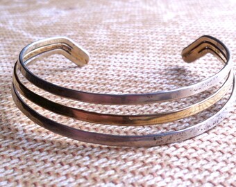 Sterling Silver & Gold Women's Cuff bracelet-vintage 1970's 3 rail desig -Glamour, Chic, subtle yet Sexy-Free USA shipping.