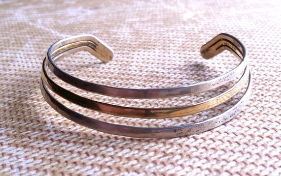 Vintage Sterling Silver & Gold 3 rail Women's Cuf… - image 4