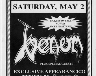 Venom 1998 USA concert flyer-San Bernardino, Ca-5x7 inches.Ex Cond- Black metal heavy metal thrash metal Slayer vintage concert flyer/poster