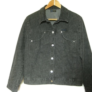 Faded Black Denim Jacket -Minimalist Clothing - Gift For Friend - Simon Chang Label - Women&#39;s Size Large
