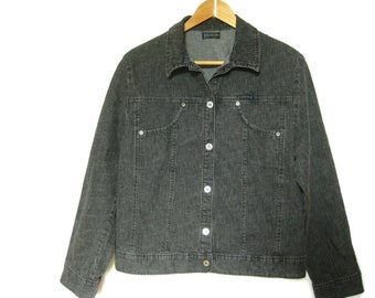 Faded Black Denim Jacket -Minimalist Clothing - Gift For Friend - Simon Chang Label - Women's Size Large