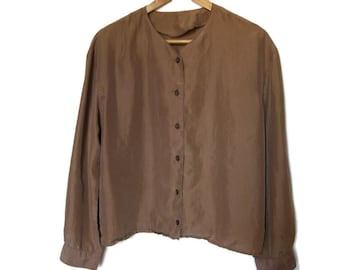 90's Bronze Color Silk Blouse - Women's Shirt - Minimalist Clothing - Gift for Friend - Women's Size Large