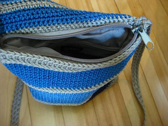 SMALL MINI blue striped crochet purse - 90s vinta… - image 2