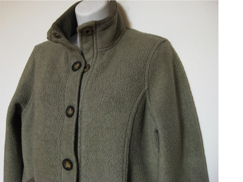 Khaki Color Fleece Jacket With Front Snap Closing and 2 Pockets Mock