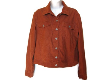 Vintage Burnt Orange Light Weight Corduroy Jacket With 2 Chest Pockets - Gift for friend - Women's  Size Large