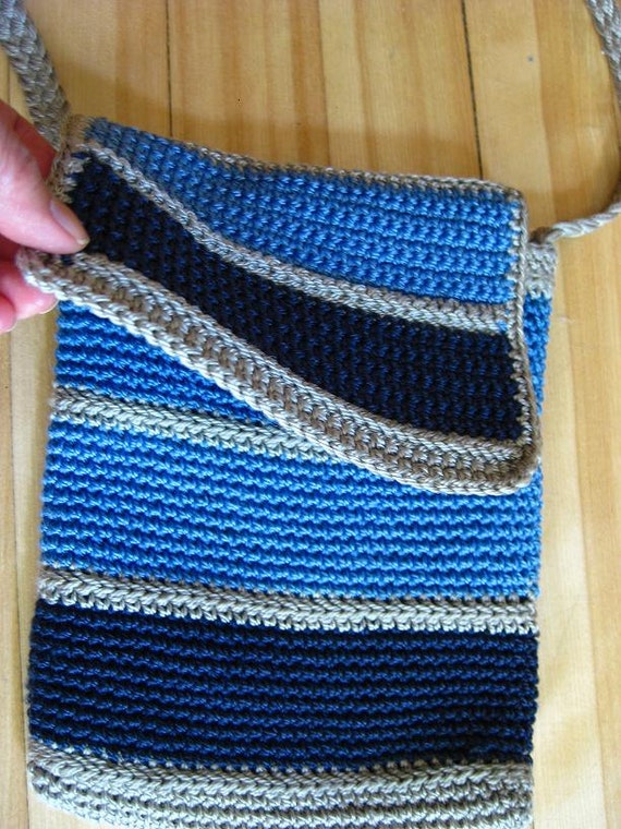 SMALL MINI blue striped crochet purse - 90s vinta… - image 3