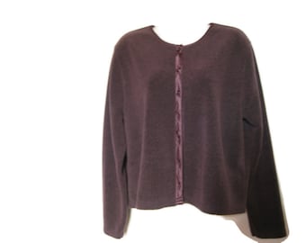 90s Fleece Cardigan with Satin Trim - Petite Medium
