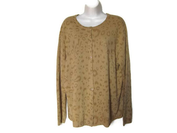 90s Leopard Print Cardigan - Vintage Oversized Acrylic Sweater, XL 