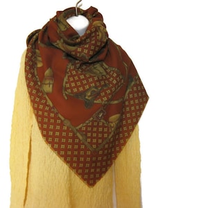 90&#39;s Vintage Earth Tones - Belt and Bag Print Large Square Neck Scarf - BOHO  HIPSTER  Head Wrap - Gift for Friend - Gift for Daughter