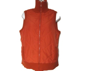 Vintage 90's Orange Puffer And Rib Knit Vest - Full Zip Front - Gift for Friend - Women's Size Medium