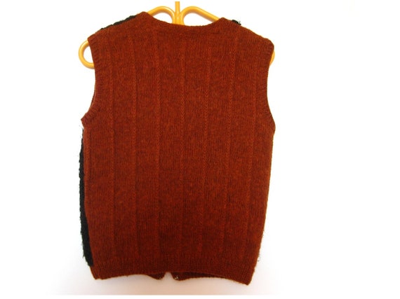 90's Black Rust Color Hand Knit Vest With Button … - image 3