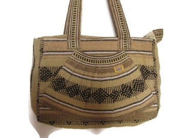 90's Small Beige Brown Hippie Style Shoulder Bag With Zipper Closing - Retro Style Purse - Gift For Friend