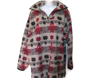 90's Snowflake Print Fleece Pullover - Unisex Jumper - Slouchy HIPPIE HIPSTER Baggy - Camping Shirt - Women's Size large