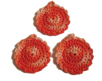 Handmade Cotton Crochet Face Scrubbies - Makeup Remover - Mini Face Wash Cloth - Orange Space Dye Yarn - Eco-friendly Wash Pad