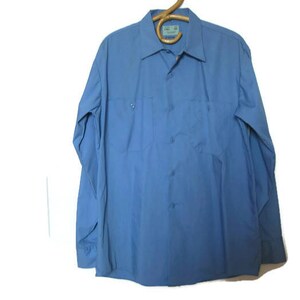 Vintage mens womens blue work shirt - work clothing - UNISEX blouse oxford shirt - uniform shirt - mens size MEDIUM