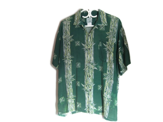 Vintage 90s Paper Thin Leaf Print Rayon Shirt - G… - image 1