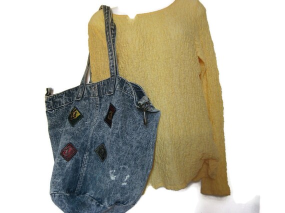 Acid Wash Blue Denim Bag - 90's Vintage Shoulder Bag Purse - Gift for Friend