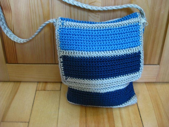 SMALL MINI blue striped crochet purse - 90s vinta… - image 1