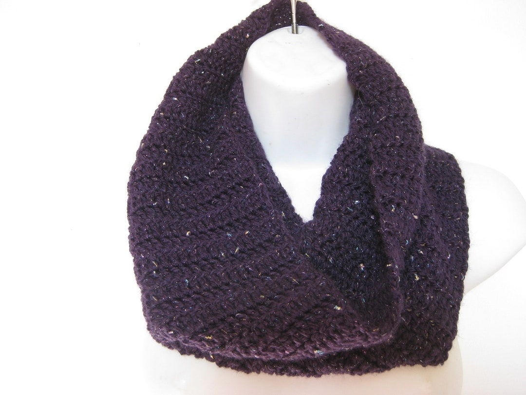 Dark Purple Crochet Cowl Scarf - Neck Warmer With Colorful Metallic ...