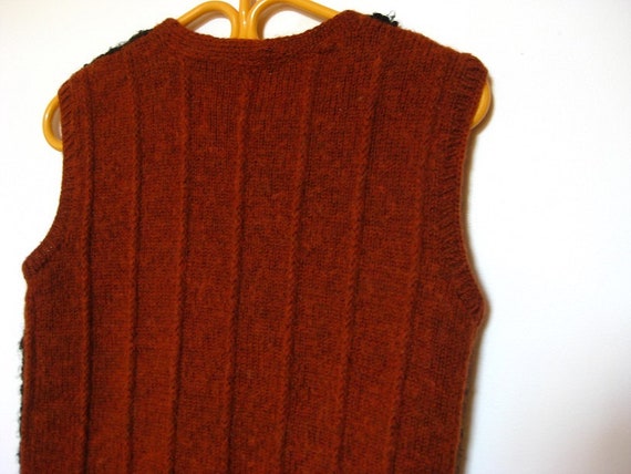 90's Black Rust Color Hand Knit Vest With Button … - image 4