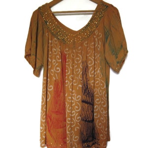 Boho Cotton Blouse, Rhinestone Accents, Oversize Summer Top