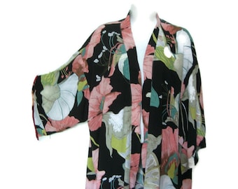 Large Floral Print Kimono Style Cardigan - Trendy Coverup - Gift for Friend - Women's Size Large