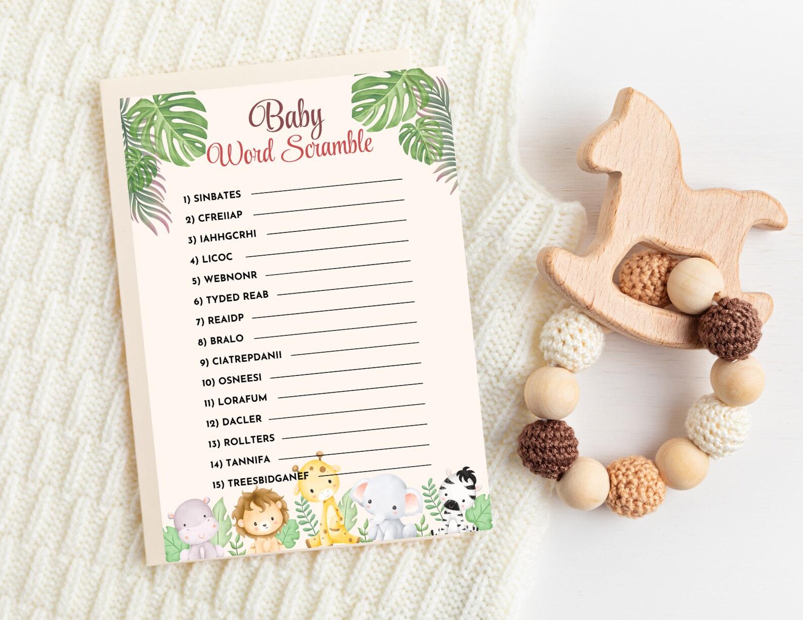 Jungle Safari Baby Shower Word Scramble Printable Game | Animal Theme ...