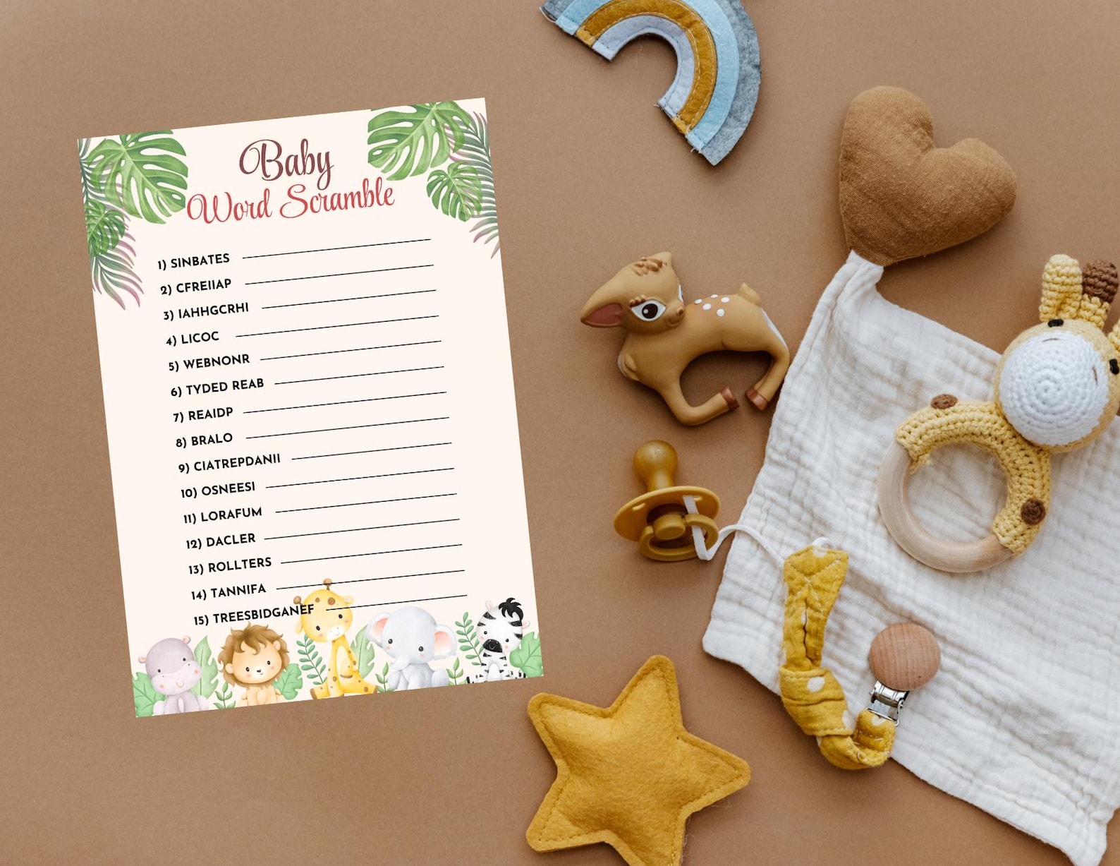 Jungle Safari Baby Shower Word Scramble Printable Game | Animal Theme ...