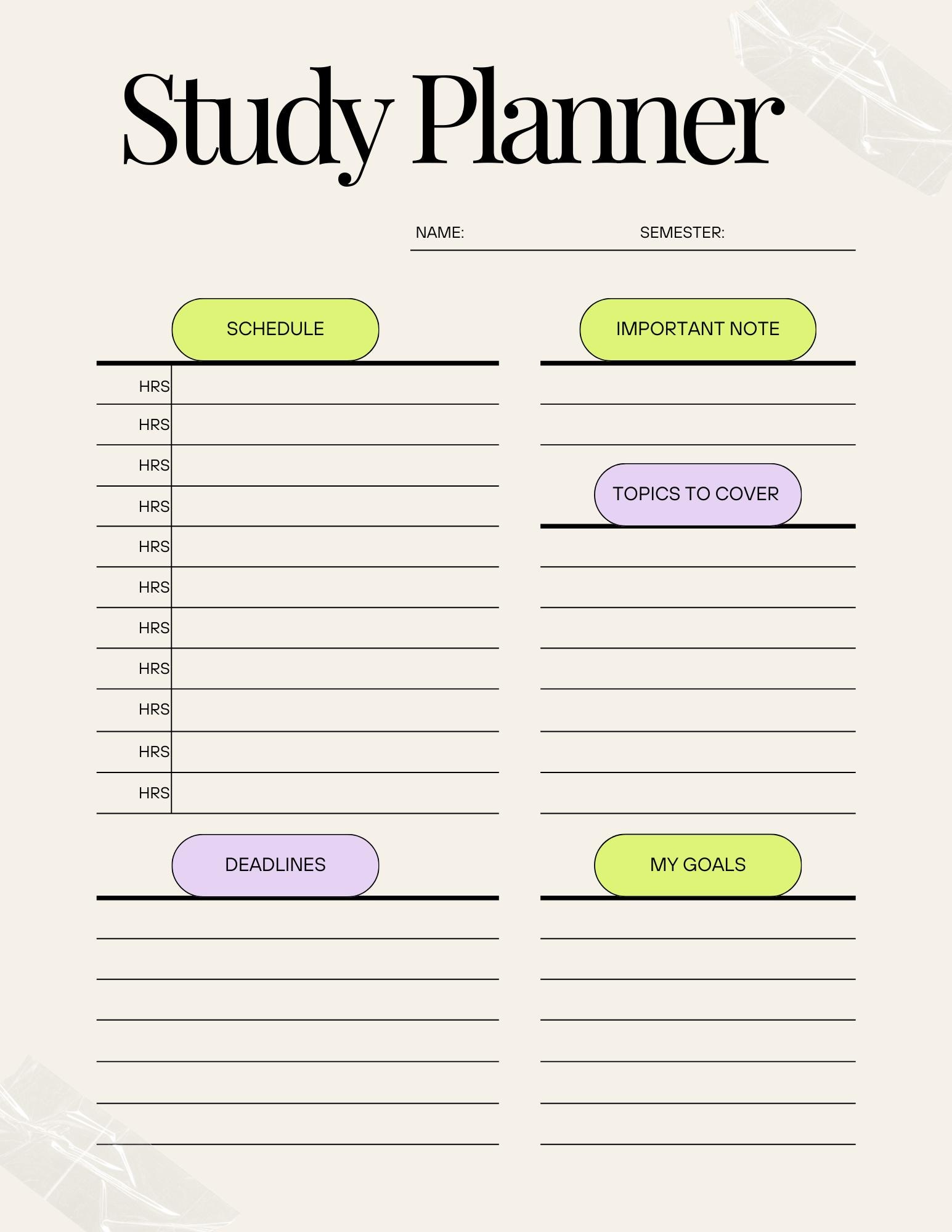 Study Planner Etsy