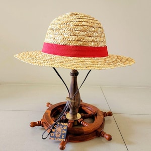 Large or Extra Large Luffy Straw hat - for cosplay or everyday wear - with Drawstring and wooden toggle One Piece