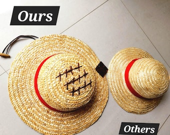 NEW MONKEY ANIME Buggy attack Large One Piece Luffy Straw hat for Adults - for cosplay or everyday wear - with Drawstring and wooden toggle