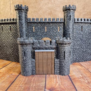 DM Dungeon Master Screen 3D Gedruckte Burgmauern: 3 Panels mit Barbican Würfelrutsche.