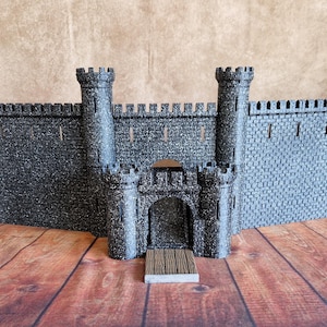 DM ダンジョン マスター スクリーン D&D 3D プリント キャッスル ウォール: バービカン ダイス シュート付き 5 つのパネル。