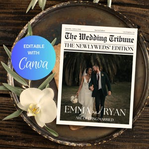 Newspaper Wedding Program Template, Editable Wedding Newspaper Program, Printable Wedding Crossword, Folded Wedding Day Program, Word Search