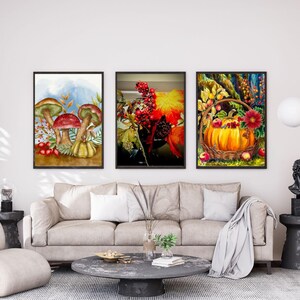 Lámina de arte mural con acuarela de otoño | Decoración imprimible de hojas de otoño | Póster rústico de otoño | Decoración acogedora de temporada | Lámina de arte mural bohemio