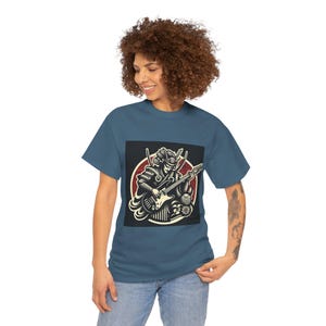 Samurai Electric Guitar Rock Cool Japan Unisex Heavy Cotton Tee, Japanese Music Tee, Japan Lover Shirt, Music Lover Gift, Rock and Roll