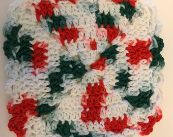 2 Handmade Crochet Cotton Christmas Coasters made with Peaches and Cream Yarn.