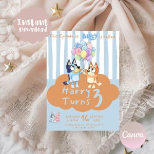 Bluey Birthday Invitation | Blur Stripped Fun Party Invite (Digital Download)
