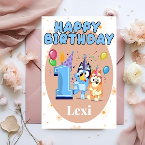 Carte d'anniversaire personnalisée pour chien Bluey Blu | carte d'anniversaire | Pâques