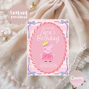 Peppa Pig Inspired Birthday Invitation | Pastel Pink Party Invite (Digital Download)
