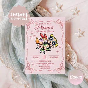 Power Puff Girls Birthday Invitation | Pastel Pink Party Invite (Digital Download)