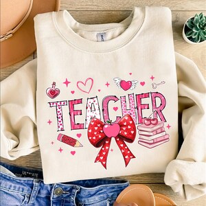 Retro Valentine Teacher PNG, Loved Coquette Bow Teacher Design, Sublimation Valentine’s Day Png for Teachers
