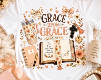 Grace Upon Grace PNG, John 1:16 Christian Floral Design, Bible Study Sublimation