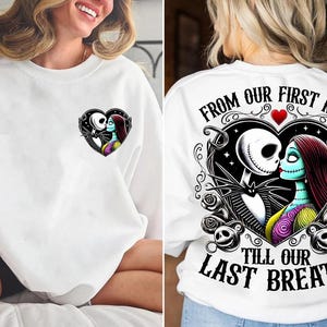 a woman wearing a white shirt with a skeleton on it